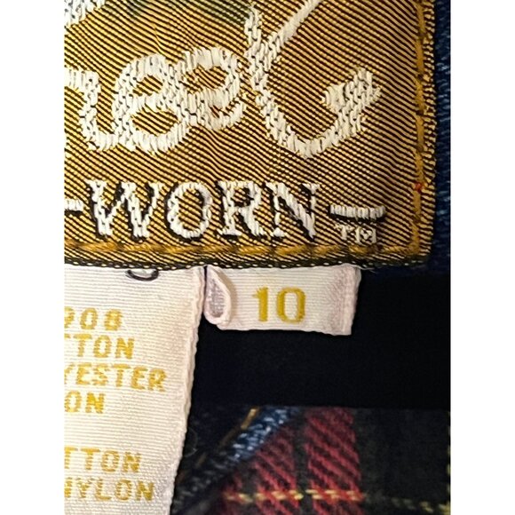 Vintage Acid Wash Denim Jean Bomber Jacket Blue 10 Flannel Plaid 80s Y2K Preppy - Picture 11 of 16